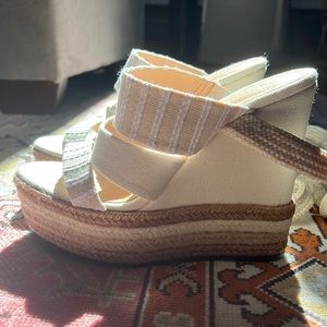 NWT: Schutz Anhar Striped Canvas Platform Wedge Sandal